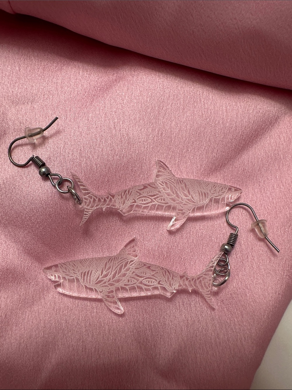 Clear Shark Dangle Earrings